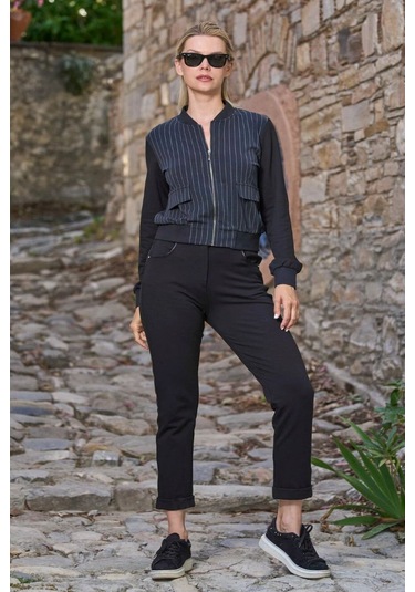 Cossy By Aqua 26007 Kadın Uzun Kollu Dik Yaka Önden Fermuarlı Spor Takım-antrasit Antrasit