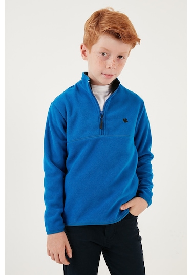 Lela Yumuşak Dokulu Fermuarlı Dik Yaka Şardonlu Kışlık Unisex Çocuk Polar 5905002 Saks