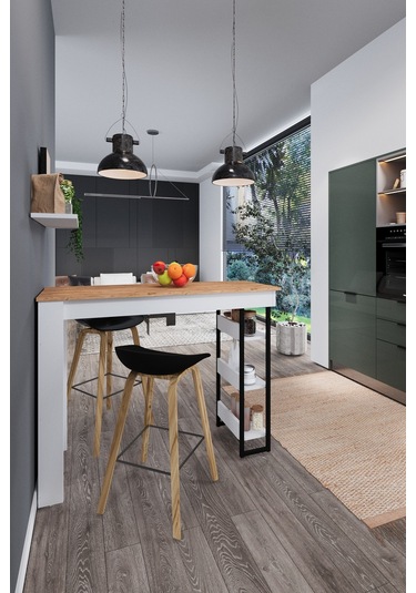 Dekorfim DF01103AC Raflı Yüksek Bar Masası Mutfak Yemek Masası