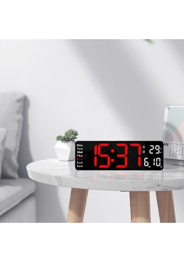 Ganzhoushop Takvim Suntek Saati Parlaklık Modern Kırmızı Göstergeli Duvar Dijital Ayarlanabilir Wx Kırmızı
