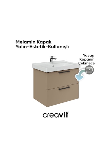 Creavit D20 65 Cm İki Çekmeceli Lavabo Dolabı Dafne Melamin Kapak Demonte Dafne