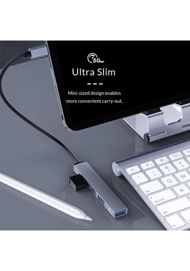 Orico AH-12F-GY Type-C to 3 Portlu USB 3.0 Çoklayıcı TF Micro SD Kart Okuyucu Hub