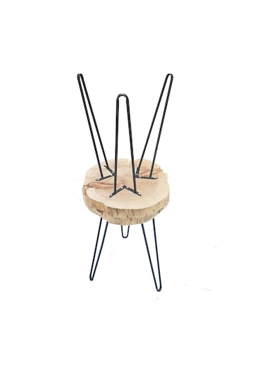 Grandehome Talya 3 Lü Set Ahşap Ve Kütük Sehpa Metal Firkete Ayak