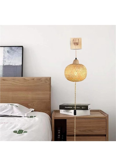 Retro Japon Tarzı Bambu Başucu Duvar Lambası Abd Fişi-b Diğer