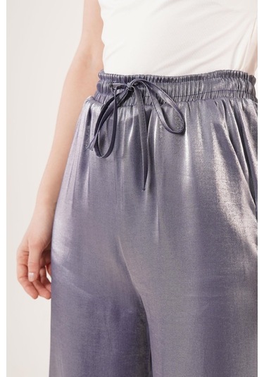 Munn Collection Parlak Görünümlü Cepli Mor Bol Paça Pantolon Mor