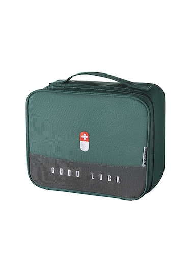Sones Kalınlaştırılmış Büyük Kapasiteli Çok Amaçlı İlaç Kutusu Aile Taşınabilir Saklama Çantası Yeşil