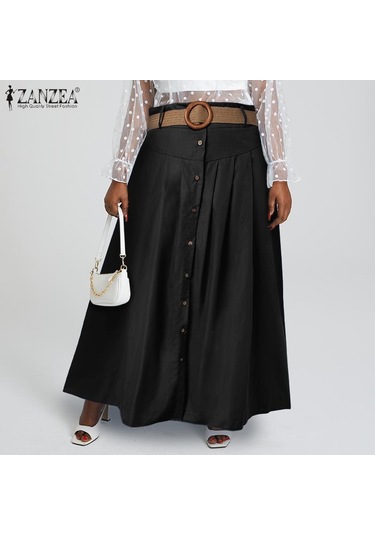 Zanzea Kadın Yaz Rahat Düz Renk Şalvar Uzun Etekler Siyah