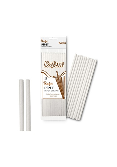 Kafem Beyaz Kağıt Pipet 19.5 CM 10 x 25'li