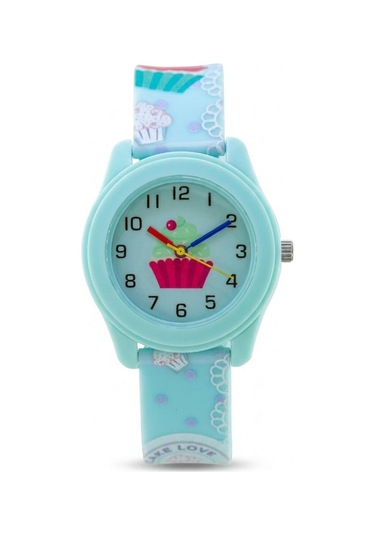 Kız Çocuk Kol Saati Turkuaz Cupcake Desenli Analog St-304425