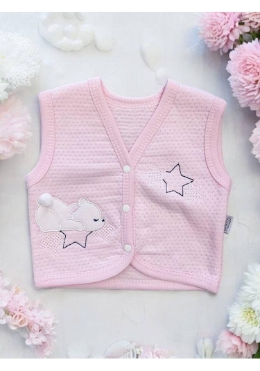 Cantoy Kız Bebek Mevsimlik Yıldız İşlemeli Yelek-15072 Pembe