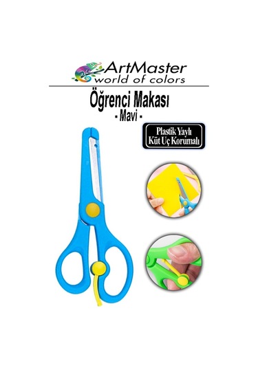 Öğrenci Makası Mavi 1 Adet Plastik Küt Uç Yaylı Korumalı Çocuk Makası Ana Sınıfı Okul Makası Okul Öncesi Kreş