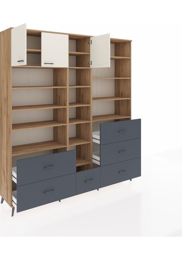 Hyperion Dolap 17 Raflı 6 Çekmeceli 3 Kapaklı 220x44x243 Çam-aytaşı/antrasit Aytası/antrasıt