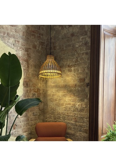 Rattan Bambu Sarkıt Avize: Tulıp 33x40cm Hasır