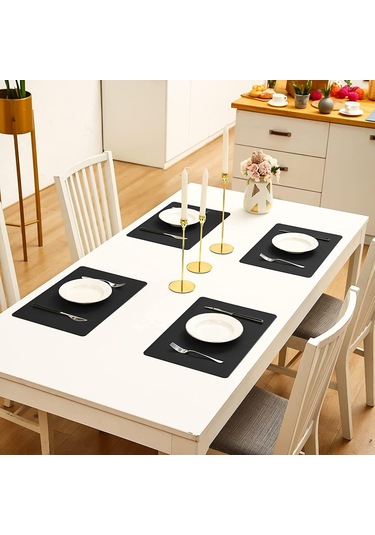 Geeroyoo Vinjiasin - 8 Adet Siyah Sentetik Deri Masa Örtüsü, Isıya Dayanıklı, Su Geçirmez, Kolay Temizlenir, İç Ve Dış Mekan Kullanımı İçin Uygun Siyah