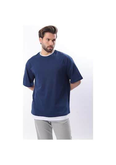 Madmext Oversize Lacivert Erkek Tişört 4978 Lacivert
