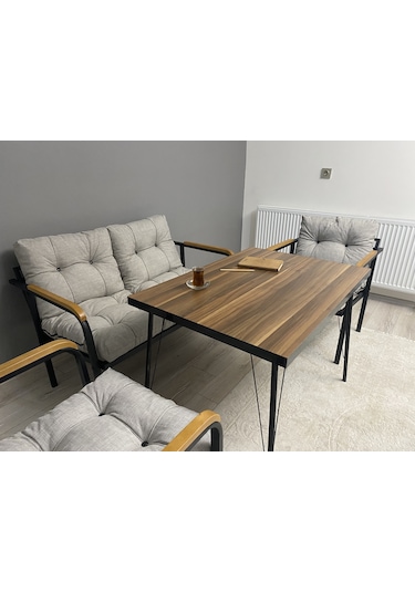 Modern Merkür Balkon, Bahçe, Cafe - Metal Kanepe Koltuk Takımı - 2+1+1 + Masa Açık Gri Modernsh29 Açık Gri