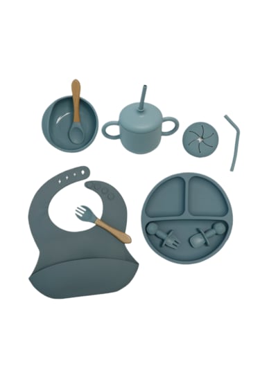 Çocuk On Parçalı Silikon Sofra Takımı-mavi Gri Mavi