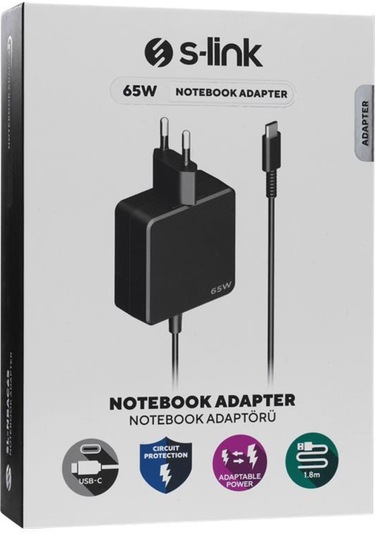 S-link Sl-nbac65 65w 5v3a, 9v3a, 12v3a 15v3a, 20v3,25a Type-c Pd Notebook/telefon Şarj Cihazı