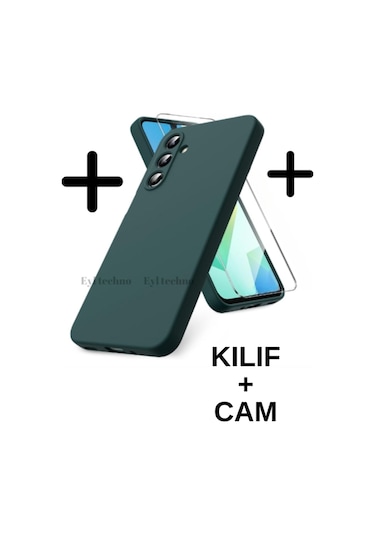 Samsung Galaxy Uyumlu S24 Fe Kılıf Renkli Yumuşak Silikon Kapak+ekran Koruyucu Cam 9h Temperli -yeşil Yeşil