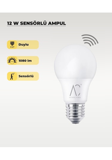 12w Sensörlü Led Ampul 6500k Beyaz Işık Hareket Algılayan Akıllı Ampul