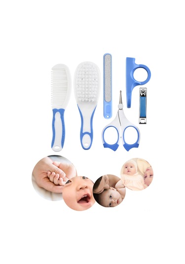 Xindoker Bebek Bakımı 6'lı Set: Tırnak Kırıcı, Tarak, Fırça, Gümüş, Kesici - Mavi - Güvenli Abs Malzeme