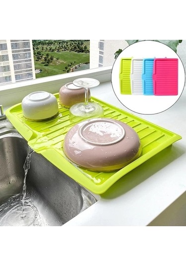 Pazly Plastik Mavi Drenaj Tepsi Tezgah Organizatörü 44.7x30.9cm Kurutma Mutfak Yemekleri Sofra Mavi