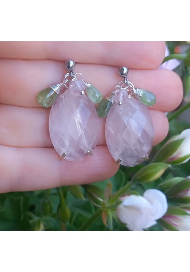 2787 Pembe Kuvars Zebercet El Yapımı Çelik Aparatlı Küpe Açık Pembe