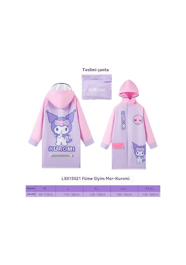 Happyplanet Sanrio Kuromi Çocuk Yağmurluk Kız Öğrenciler Anaokulu Tam Vücut Su Geçirmez Panço Kalınlaşmış Yağmur Geçirmez Giyim - Mor - Xxxl - Wd0923p-05 Mor