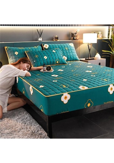 Siyah Yeni % 100% Pamuklu Kumaş Kalınlaşmak Kapitone Yatak Örtüsü Kral Kraliçe Çarşaf Y Koruyucu Hipoalerjenik Ç. K. Alez 56396502 Siyah