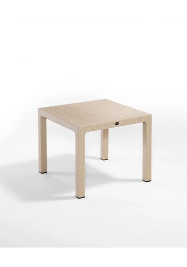 90x90 Cm Rattan 4 Kişilik Kare Masa Seti Kolsuz Sandalye Kapuçino