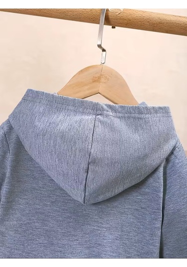 Kışlık Kapüşonlu Sweatshirt, Kiraz Leopar Baskılı Yeni Gri