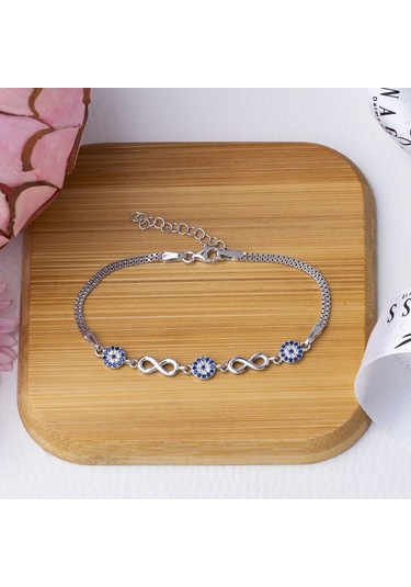 Nazar Boncuğu Sonsuzluk Model-2 925 Ayar Gümüş Kadın Bileklik Gümüş