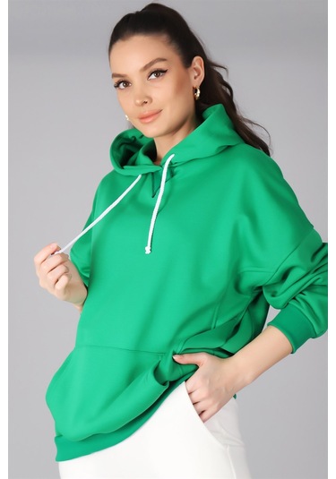 Sweetness Kadın Yeşil Kapüşonlu Sweatshirt Yeşil