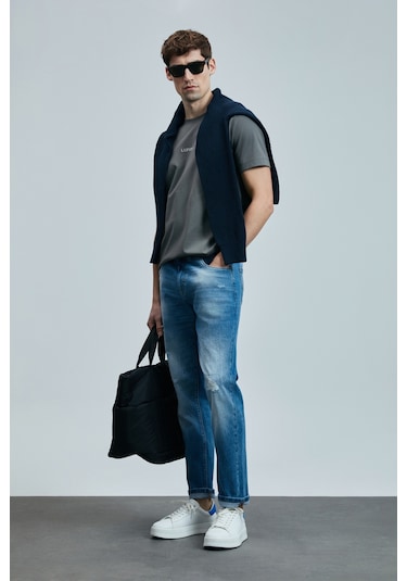 Lufian Franz Smart Jean Erkek Pantolon Slim Fit Mavi Mavi 111200196100300 Mavi