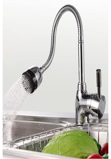 Krom Oynar Başlıklı Esnek Boru Çift Fonksiyonlu Mutfak Başlığı Tr