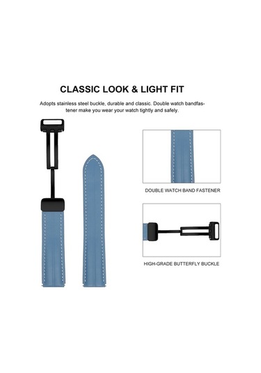 Tongxida 22mm Yivli Hakiki Deri Saat Kordonu, Siyah Tokalı