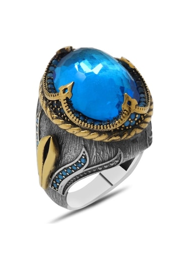 Faset Aqua Zirkon Taşlı Kompakt Tasarım 925 Ayar Gümüş Şehzade Yü (500121999)