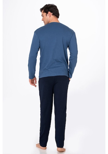 Kompedan Erkek Casual Active Baskılı Pamuklu Pijama Takımı Lacivert İndigo