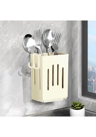 Lumaworld Beyaz Duvar Tipi Mutfak Organizatörü: Bıçak, Kaşık, Çatal, Sünger Ve Fırça Saklama Beyaz