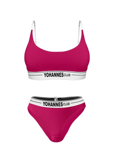 Yohannes Club, Kadın Pamuklu İç Çamaşırı Takımı, Renk Seçenekli, Bralet-kemerli Bikini Slip Pembe