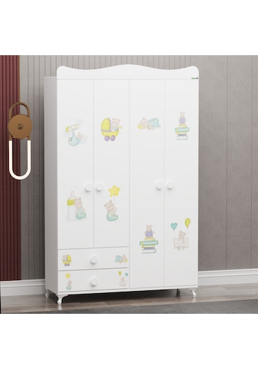 Garaj Home Yıldız 4 Kapaklı 2 Çekmeceli Dolap - Ayıcık