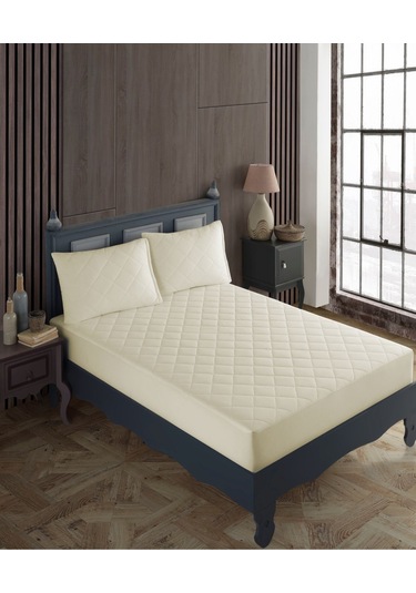 Çift Kişilik Yatak Ve Yastık Alez Seti %100 Pamuk Kapitone Sıvı Geçirmez Yatak Ve Yastık Alez Seti Bej