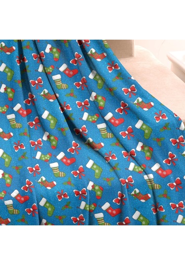 Noel Desenli 50x60 İnç Polar Battaniye, Yumuşak, Hafif Ve Kalın, Erkek, Kadın Ve Çocuk İçin Noel Çorap Kurdele