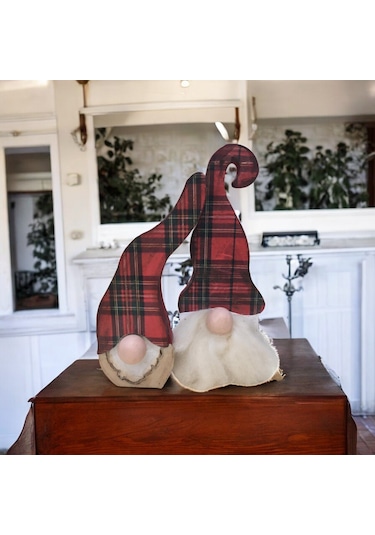 Gnome, Burnuk, Sakallı Kafadar Ekoseli Ahşap Dekor