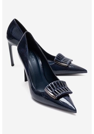 Luvishoes Guernı Lacivert Baskı Kadın Topuklu Ayakkabı Lacivert