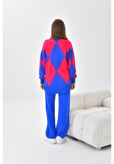 Ftz Women Kadın Baklava Desen Detaylı İkili Takım Saks Mavi 20466-saks Mavi Saks Mavi