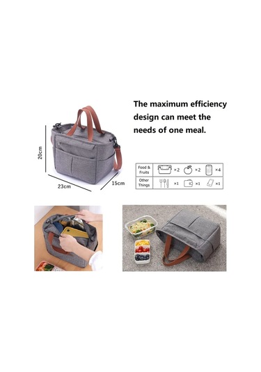 Taşınabilir Yemek Kabı Yalıtımlı Termal Çanta Piknik Gıda Gri
