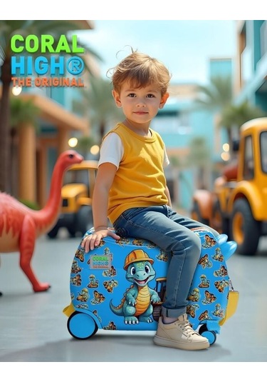 Coral High Otur-çek Erkek Çocuk Valizi - Mavi Sarı Dinazor Çok Renkli