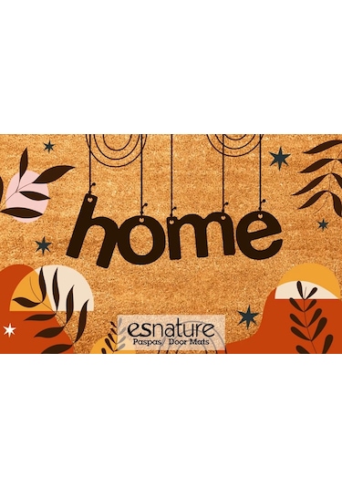 Esnature Home Bohem Temalı Dağ ve Yaprak Desenli Kapı Önü Paspas
