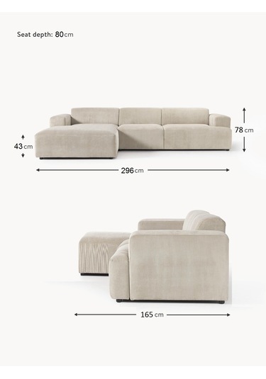 Most Mollista 3 Modül Sol Köşe Koltuk Ekru Fitilli Kadife Kumaş Y